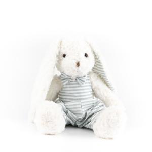 Adorable Outfit Bunny Plush Toy, Soft White Rabbit with Striped Overalls & Bow Tie