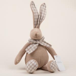 Brown Knitted Bunny with Checkered Accents
