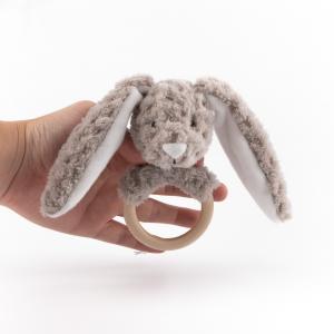Bunny Rattle Plush, Rabbit Stuffed Toy with Wooden Ring