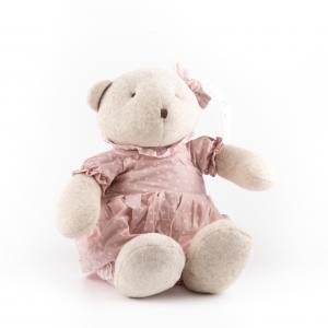 Dress Teddy Bear Plush Toy, Soft Beige Bear with Pink Polka Dot Dress