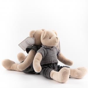 Premium Tweed Bear, Soft Stuffed Bear with Retro Dress Design