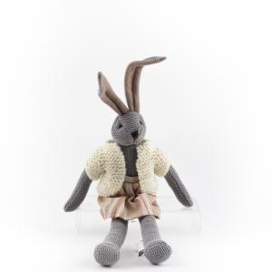 Soft Knitted Bunny Stuffed Animal, Huggable Long-Eared Rabbit Doll