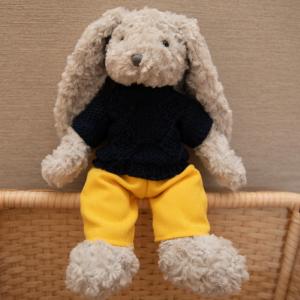 Sweater, yellow pants, teddy bear