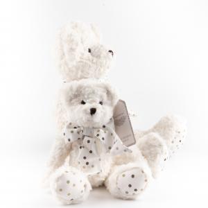 White Teddy Bear Plush, Soft & Cuddly Polka Dot-Accent Bear Collection